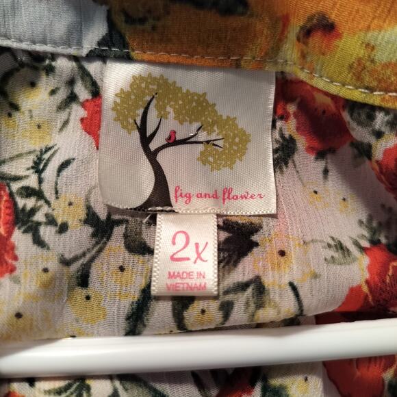 4069) Figueroa & Flower Semi Sheer Colorful Button Down 3/4 Sleeve blouse Sz 2X - Picture 8 of 10